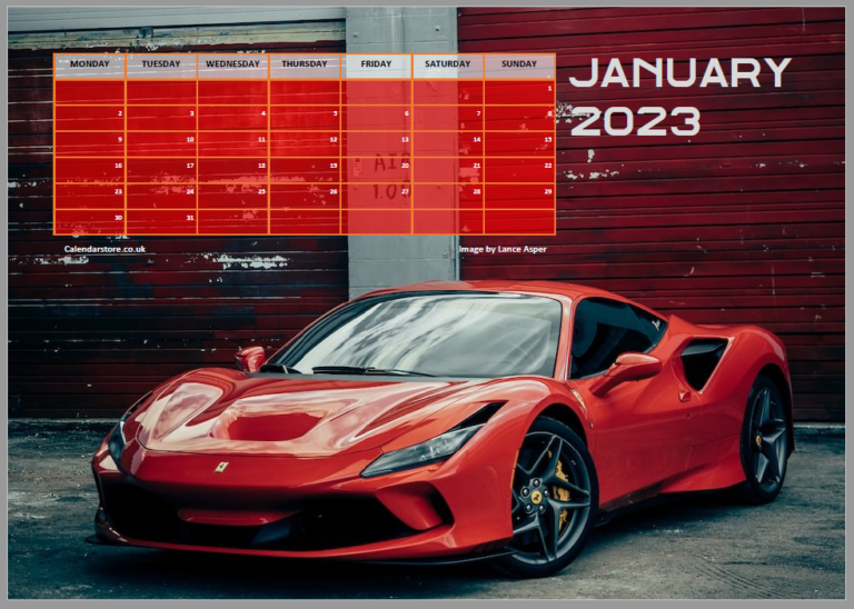 Free Printable Calendar Fast Cars January 2023 Calendar Store UK