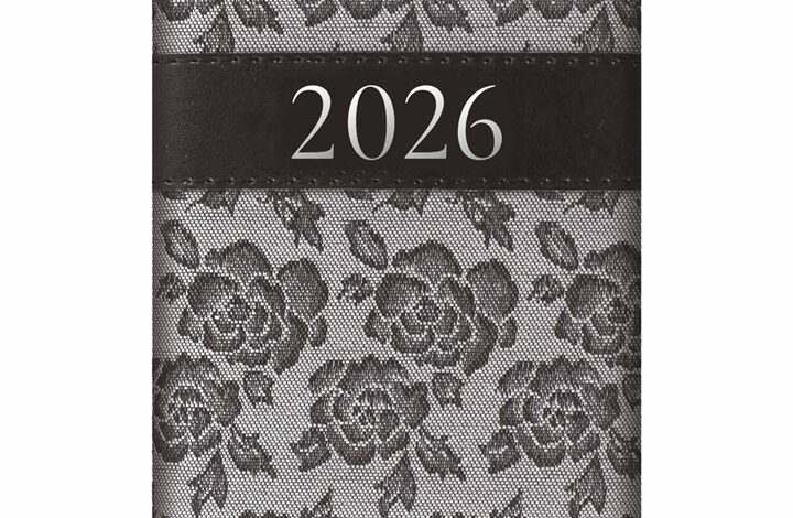 Grey Embroidered Roses A7 Diary 2026