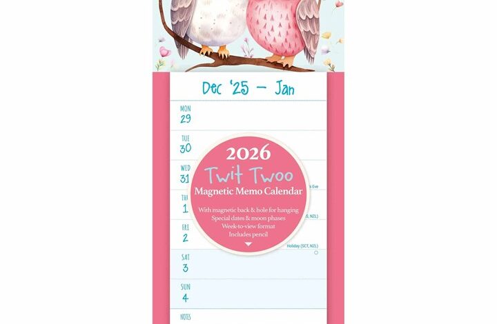 Twit Twoo Owl Magnetic Slim Calendar 2026