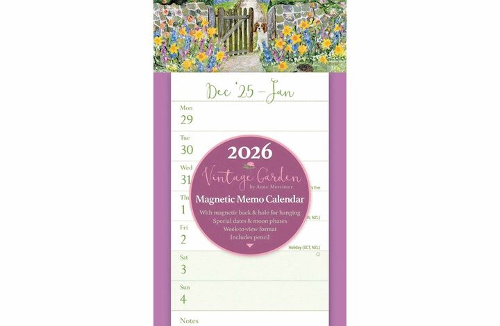 Vintage Garden Magnetic Slim Calendar 2026