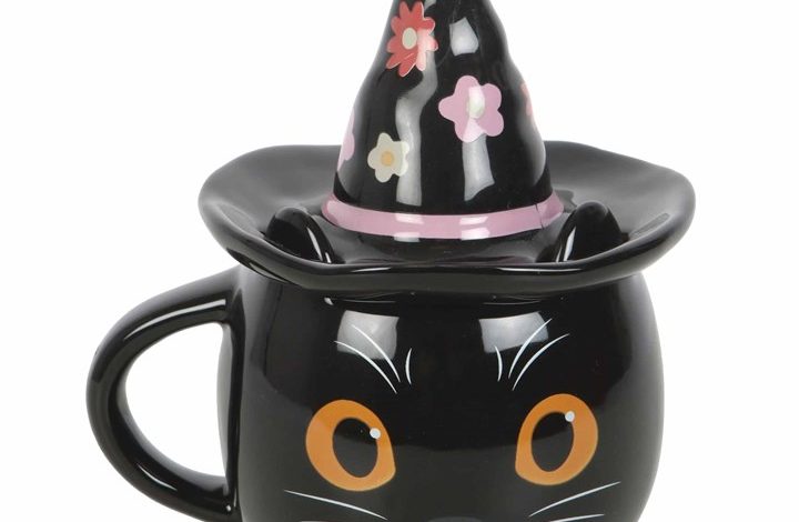 Witches Cat Mug with Lid