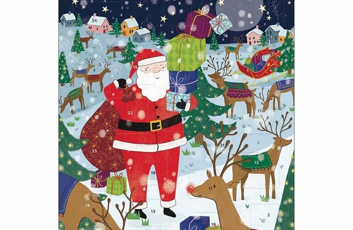 Father Christmas and Reindeer Portrait Traditional Advent Calendar