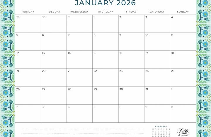 Mosaic Border Calendar 2026