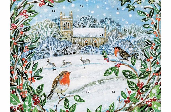 Snowy Church Scene Midi Square Traditional Advent Calendar