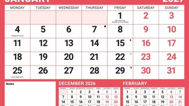 Red & Black Basic A4 Large Print Calendar 2027