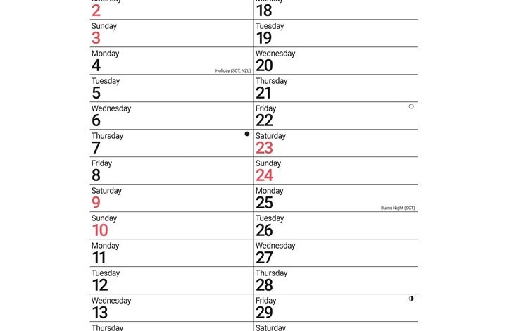 Red & Black Basic A3 Calendar 2027