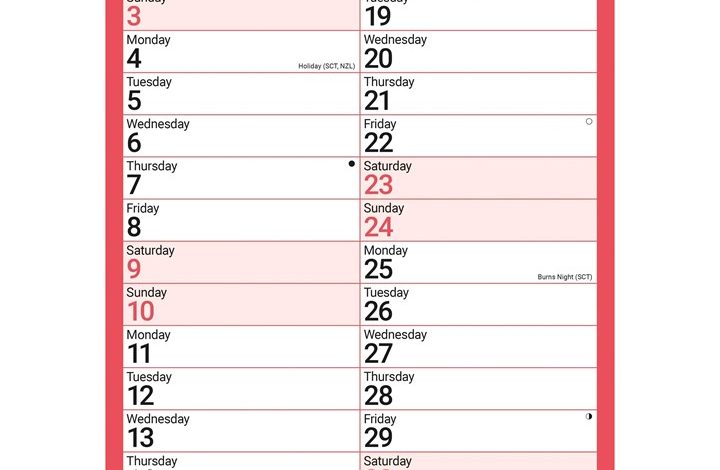 Red & Black Basics A4 Portrait Calendar 2027