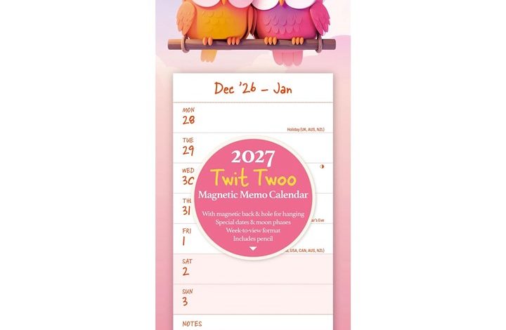 Twit Twoo Owl Magnetic Slim Calendar 2027