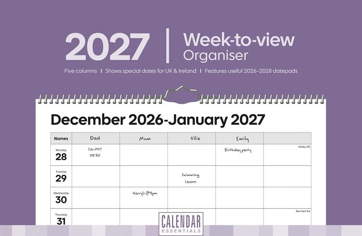 Essential A4 Week-to-View Family Organiser 2027
