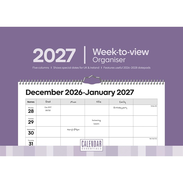 Essential A4 Week-to-View Family Organiser 2027