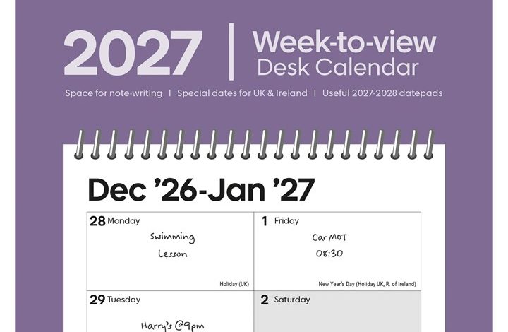 Essential Week-to-View Easel Desk Calendar 2027