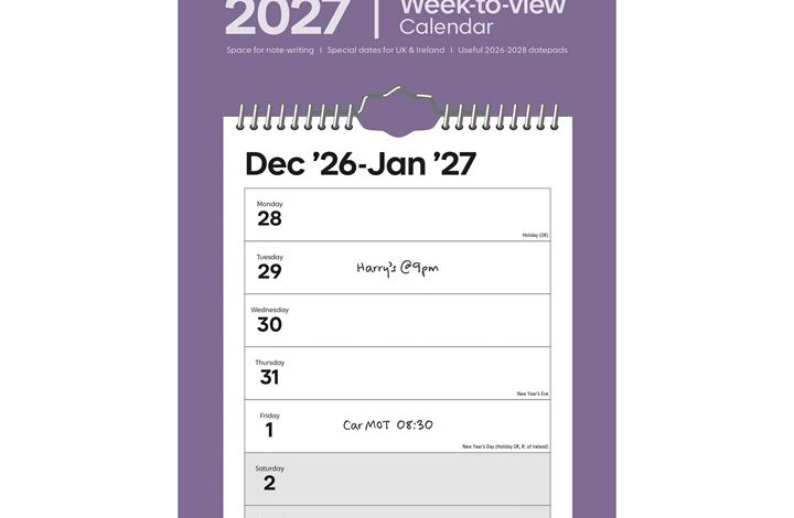 Essential Week-To-View Short Slim Calendar 2027