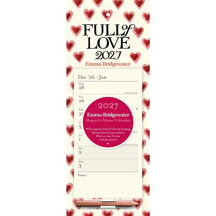 Emma Bridgewater, Full Of Love Slim Calendar 2027