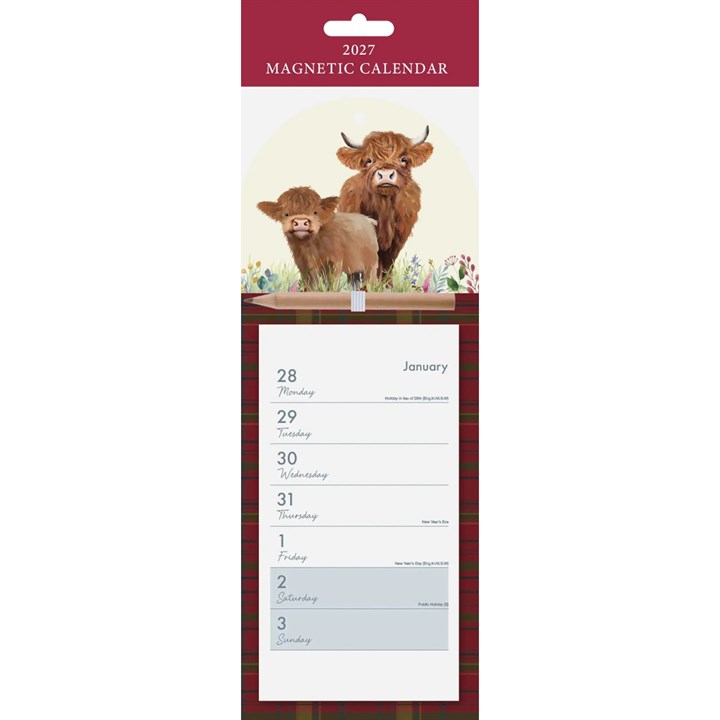 Highland Cows Magnetic Calendar 2027