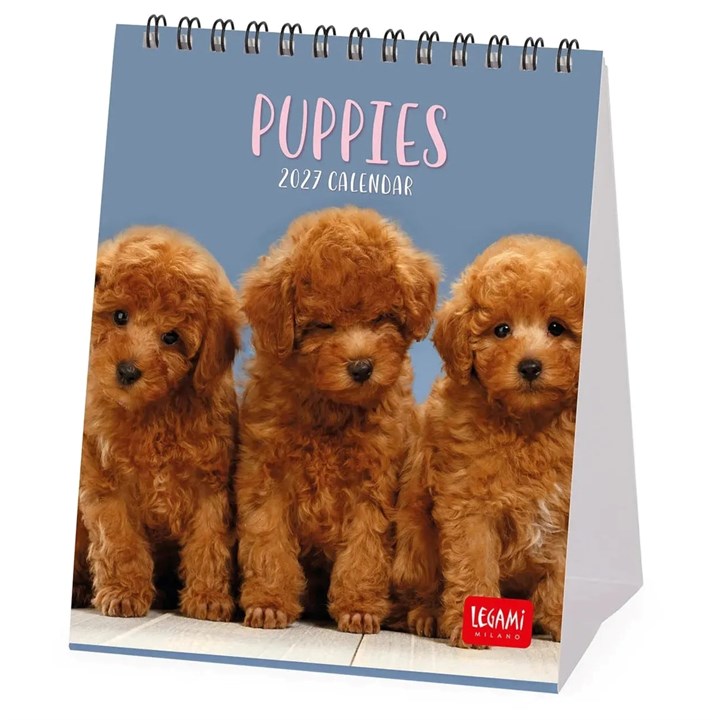 Puppies Easel Desk Calendar 2027