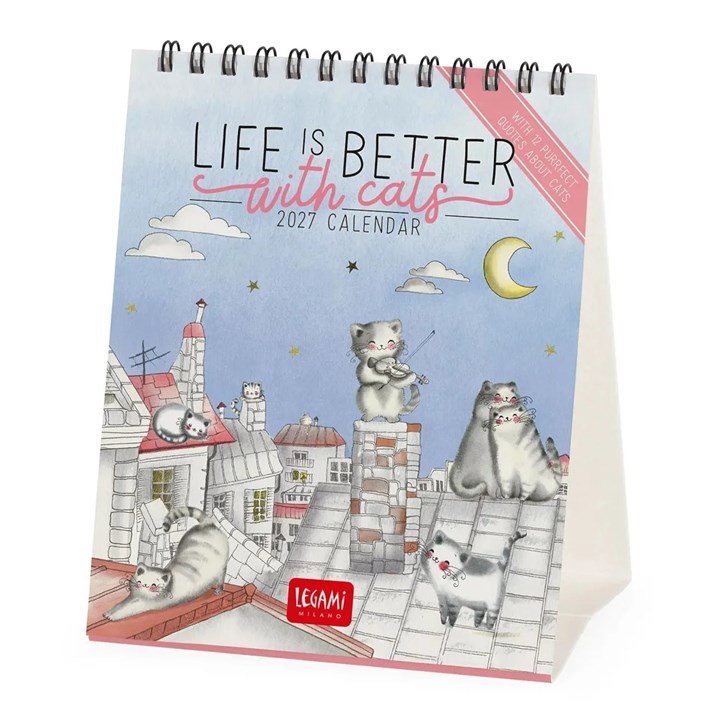 Life Is Better With Cats Easel Desk Calendar 2027