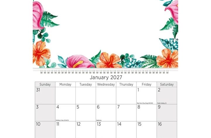 Floral Border Memo Calendar 2027