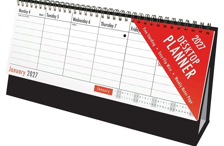 Basic Week To View Easel Desk Calendar 2027