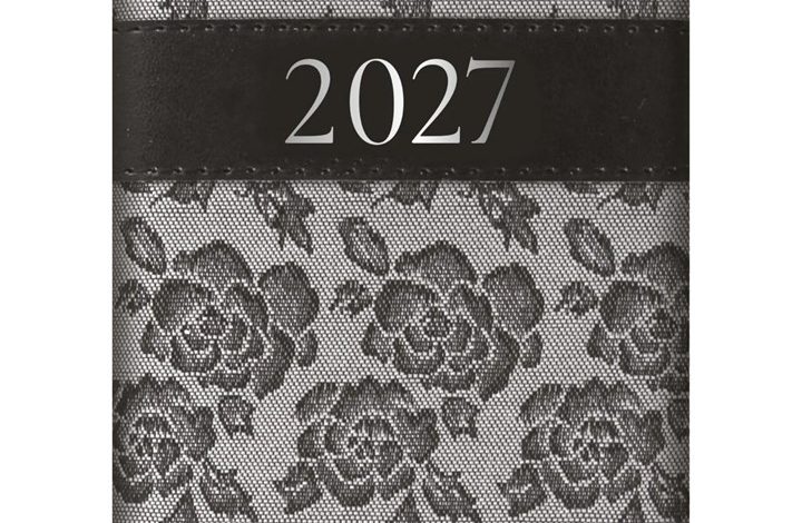 Grey Embroidered Roses A7 Diary 2027