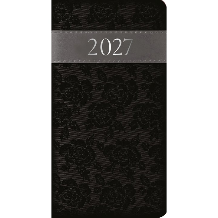 Black Embroidered Roses Slim Diary 2027