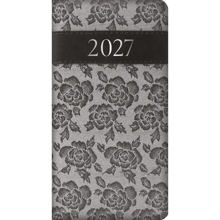 Grey Embroidered Roses Slim Diary 2027