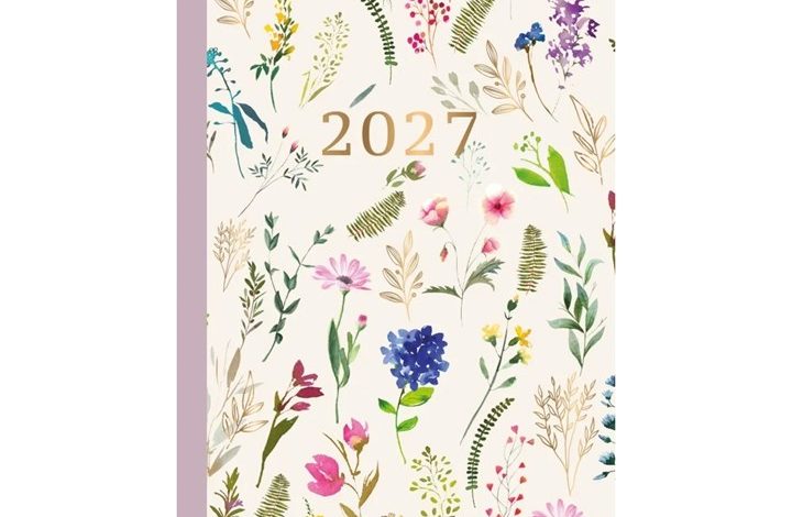 White Floral Meadow Slim Diary 2027