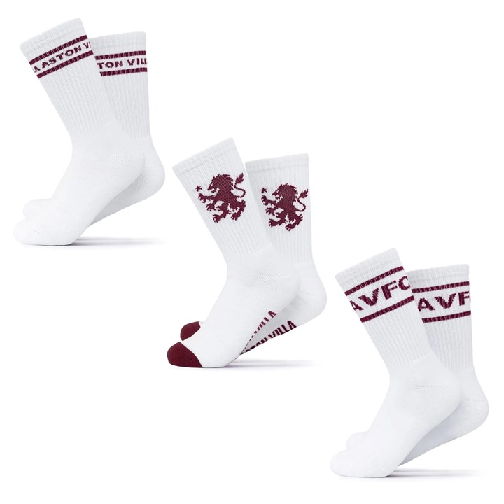 Aston Villa FC Crew Socks 3 Pack – Size 7 – 11