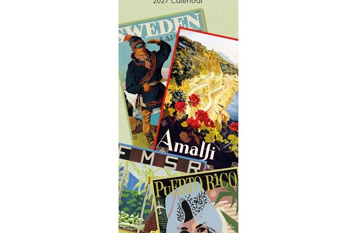 Vintage Travel Posters Slim Calendar 2027