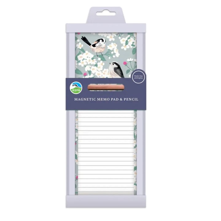 RSPB, White Blossom Long Tailed Tit Magnetic Memo Pad