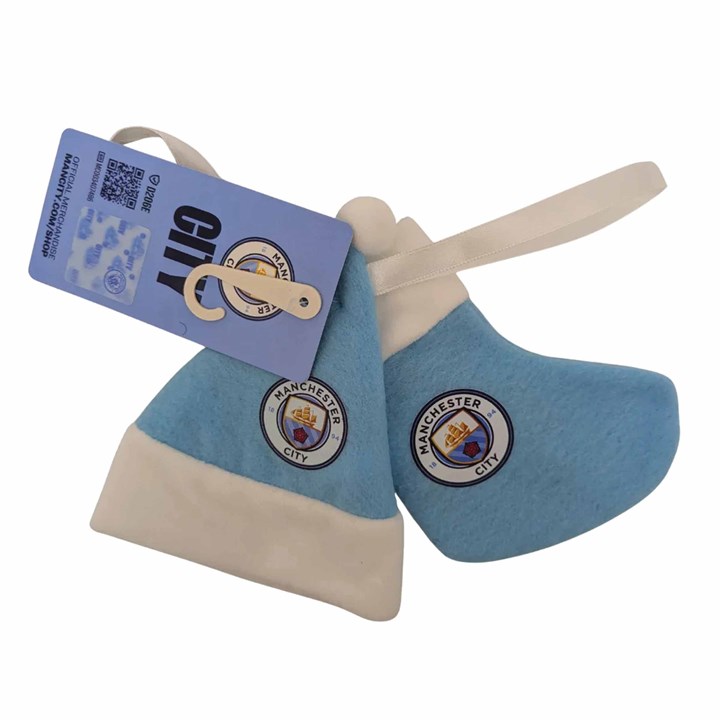 Manchester City FC Santa Hat & Stocking Tree Ornament Set