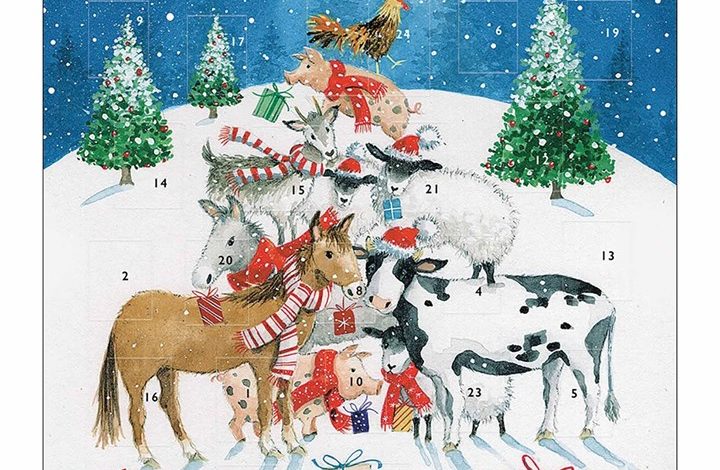 Festive Farmyard Animals Square Traditional Advent Calendar