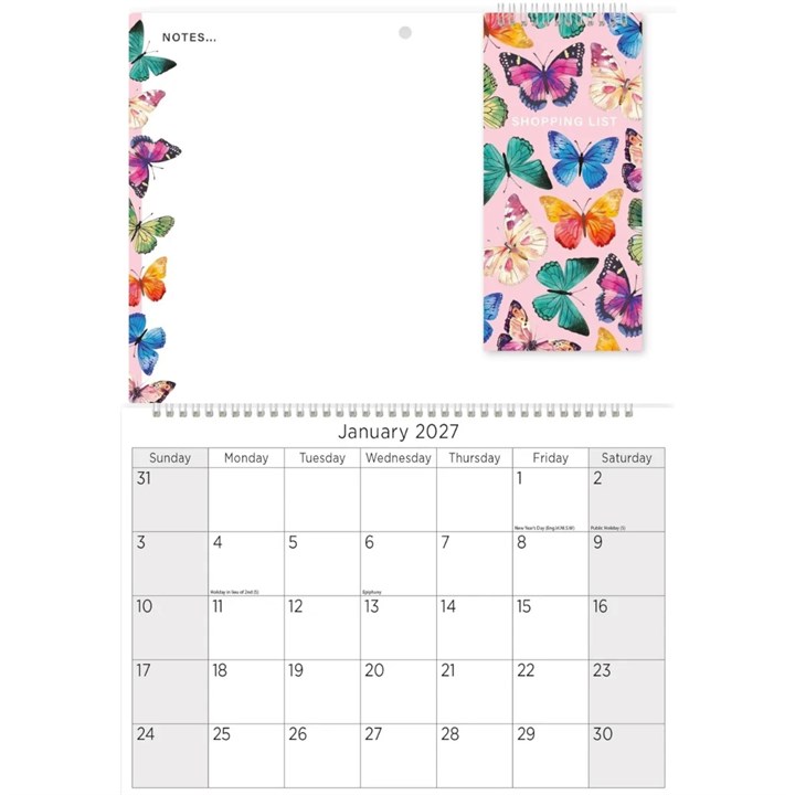 Butterflies Memo Calendar & Shopping Pad 2027