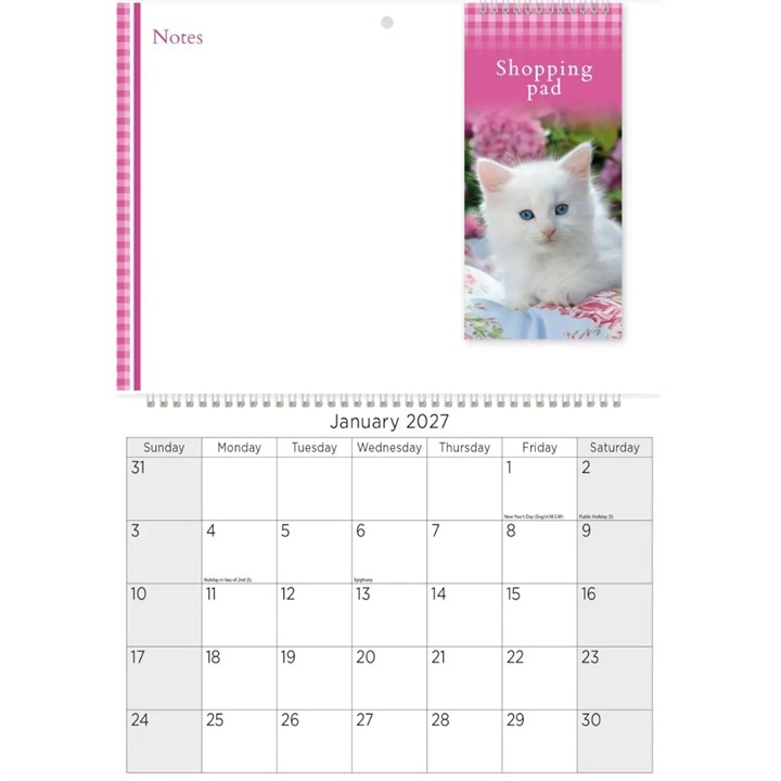 Kittens Memo Calendar & Shopping Pad 2027
