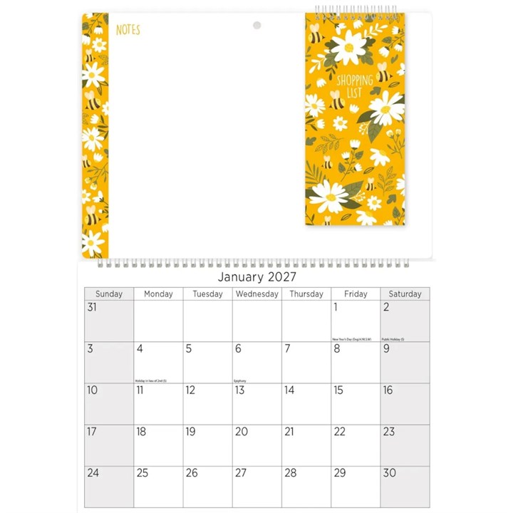 Bees Memo Calendar & Shopping Pad 2027