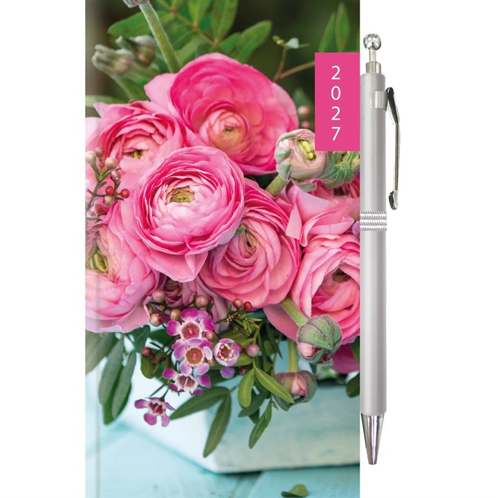 Pink Floral Photograph Slim Diary with Pen 2027