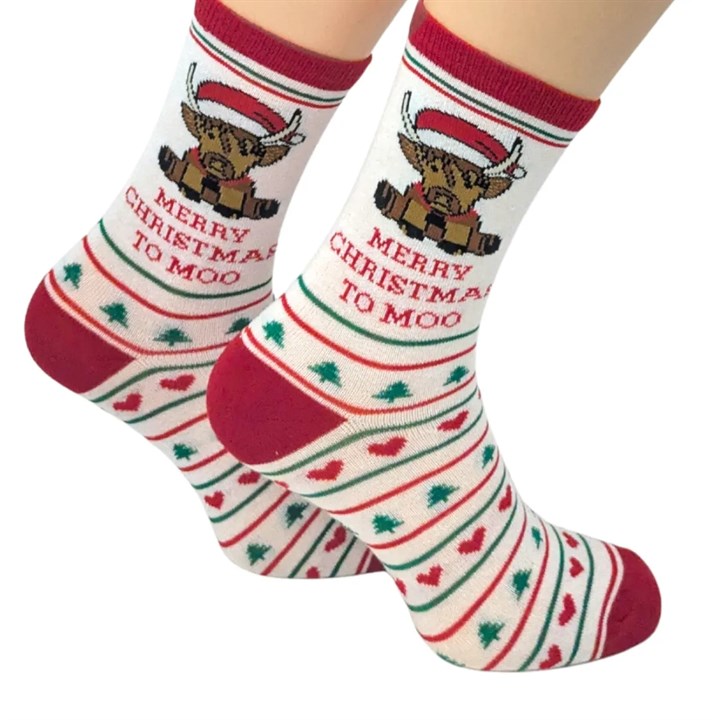 Merry Christmas to Moo Socks – Size 4 – 8