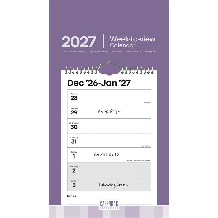 Essential Week To View Short Slim Calendar 2027